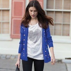 Maison Jules Blue Polka Dot Women's V Neck Cardigan Large EUC